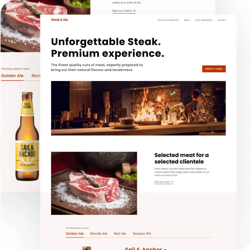 screenshot for a steak house restaurant website