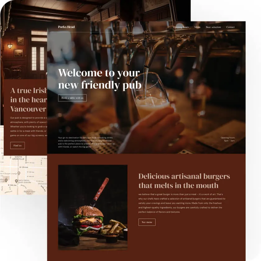 screenshot for a pub website
